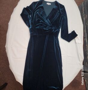 Sz 2 Emerald Green Velour Faux Wrap Romantic Quiet Luxury Nordic Fair Isle NEW